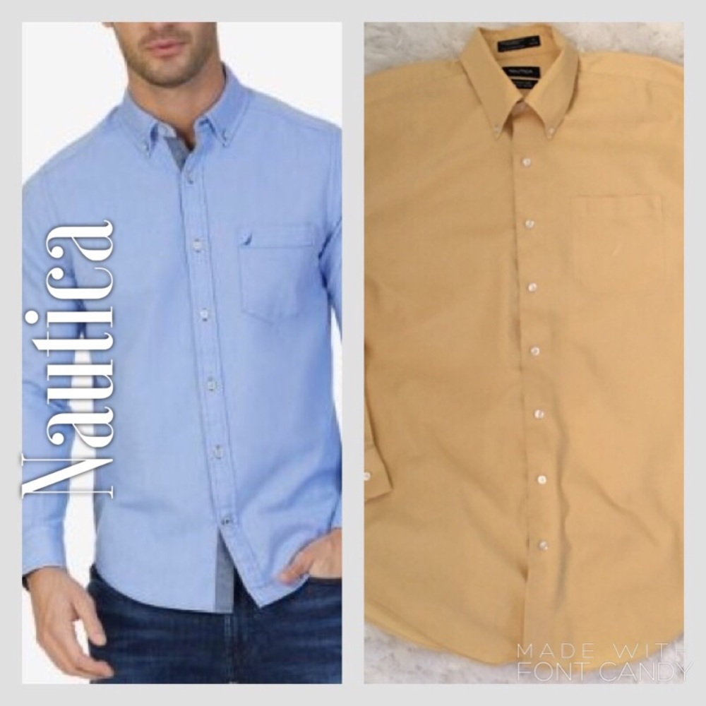 Nautica Light Yellow Wrinkle Free Vintage Oxford