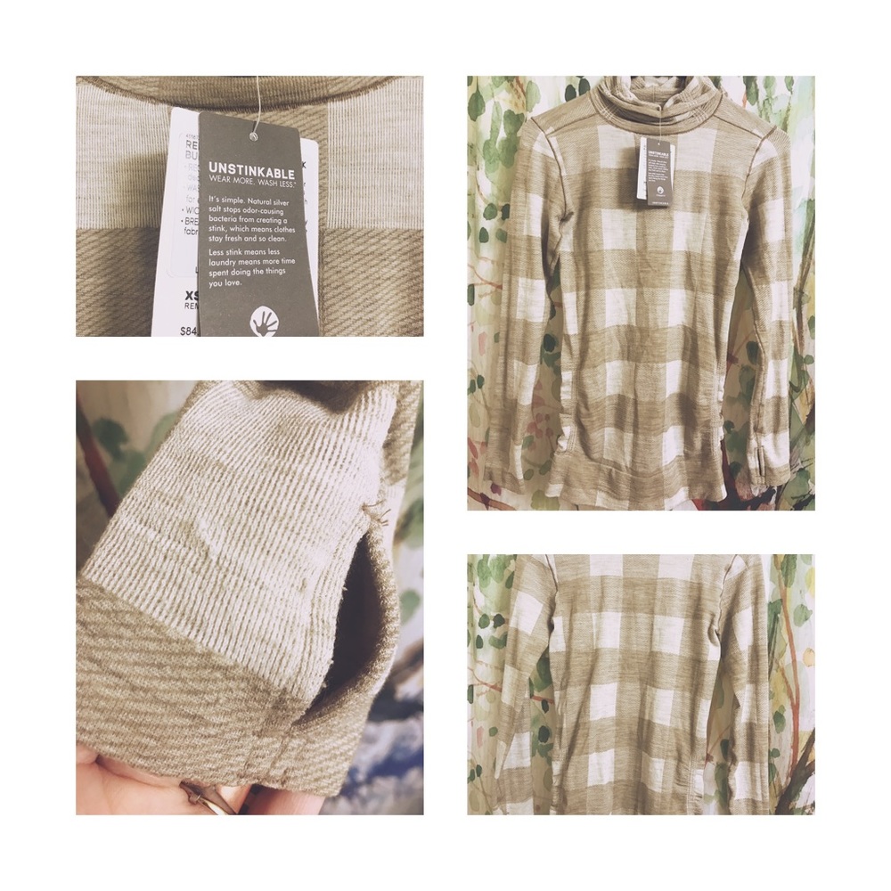 NWT Athleta Brown/Cream Thumbhole Top- Wool Blend