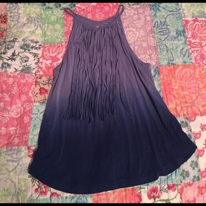 American Eagle Outfitters Blue Ombré Fringe Tank