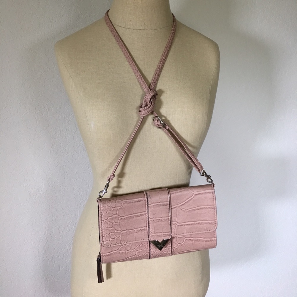 Blush pink faux croc clutch/shoulder bag