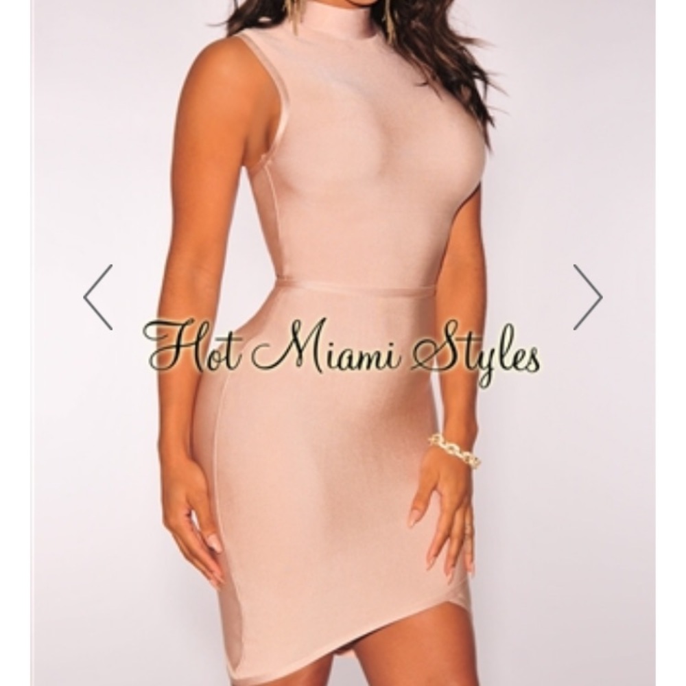 Nude Mock Neck Arched Bandage Dress (Worn Once)