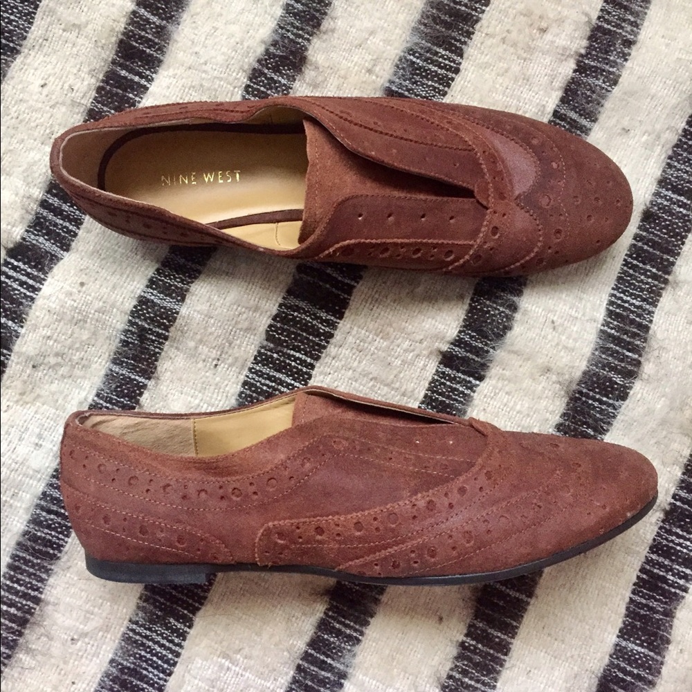 nine west leather wing tip oxford flats