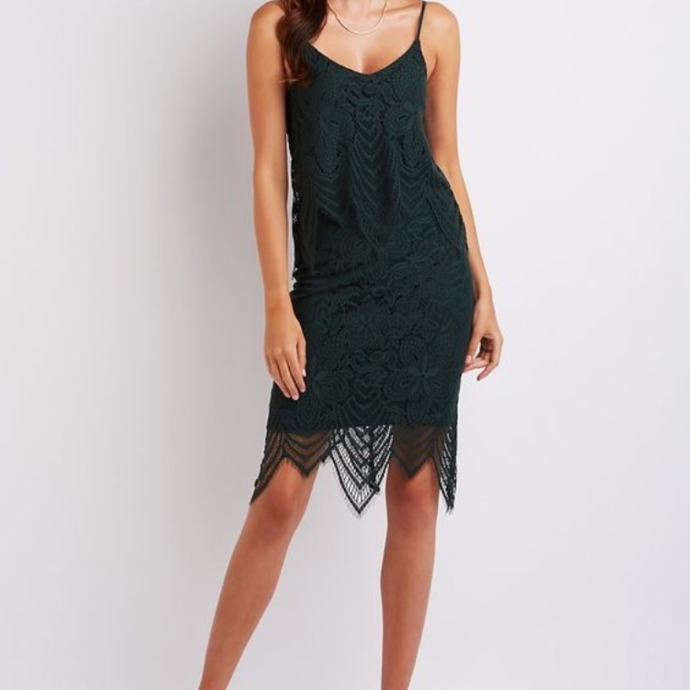 Green lace layered dress