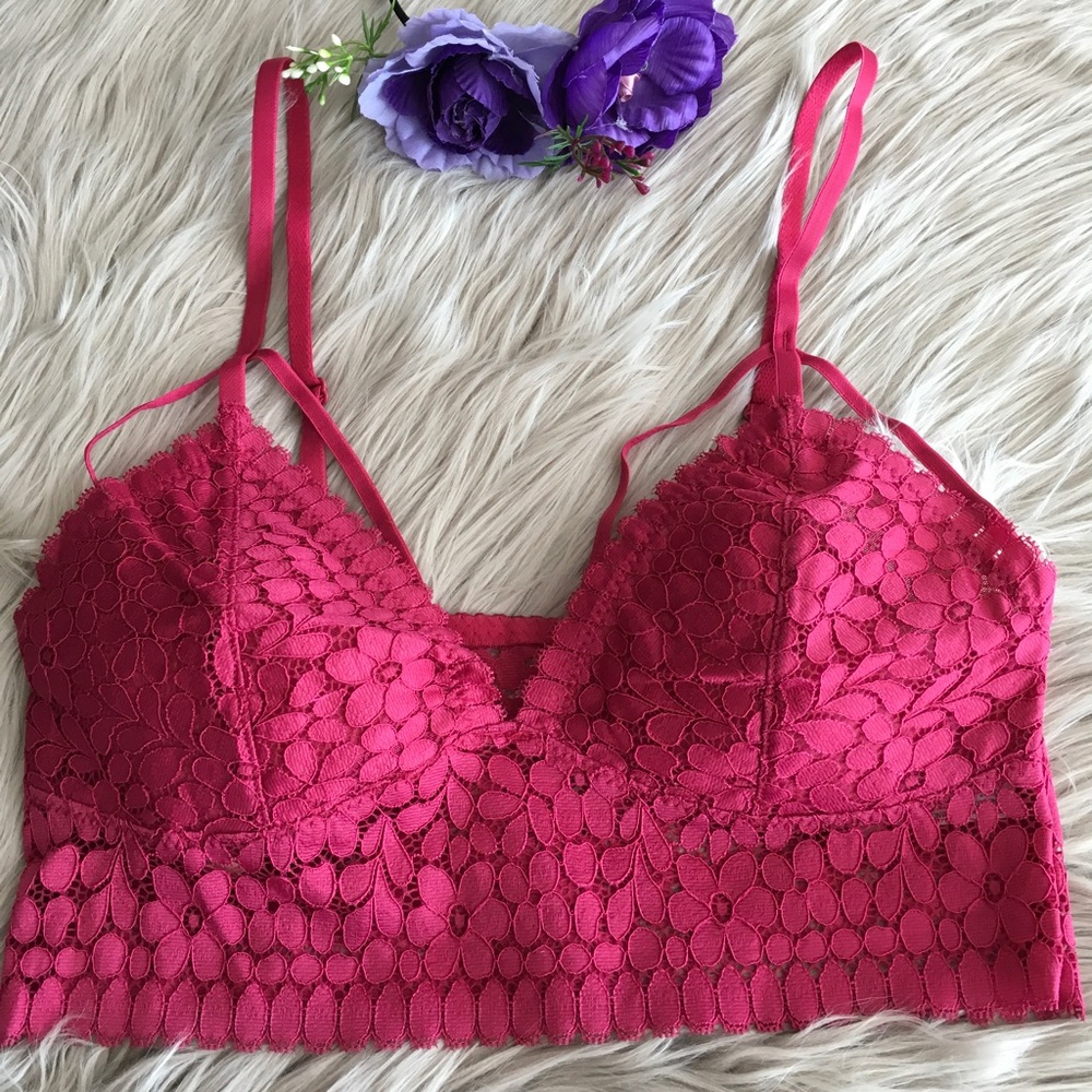 (S) Lace Berry Red Strappy Bralette - Picture 2 of 4