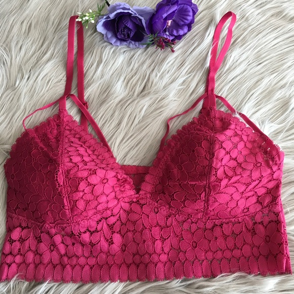 (S) Lace Berry Red Strappy Bralette - Picture 2 of 4