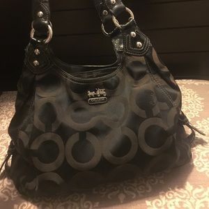Coach OP Art Maggie Black Sateen Shoulder Bag