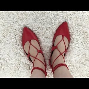 Red Lace-Up Flats