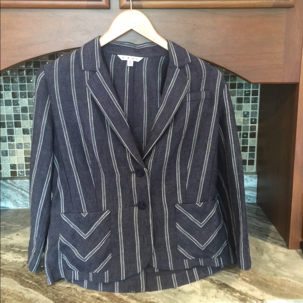 CAbi Linen Navy Jacket Size 4