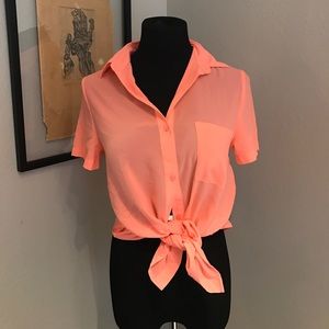 Bright neon coral button down