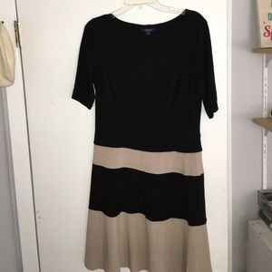3/4 sleeve black & tan colorblock dress
