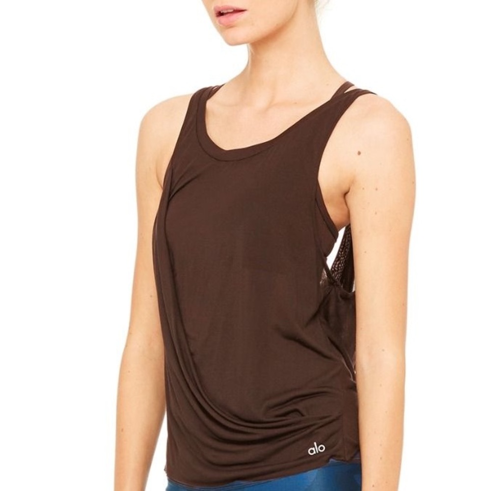 🆕 ALO Yoga Brown Drape Activewear Tank Top NWT