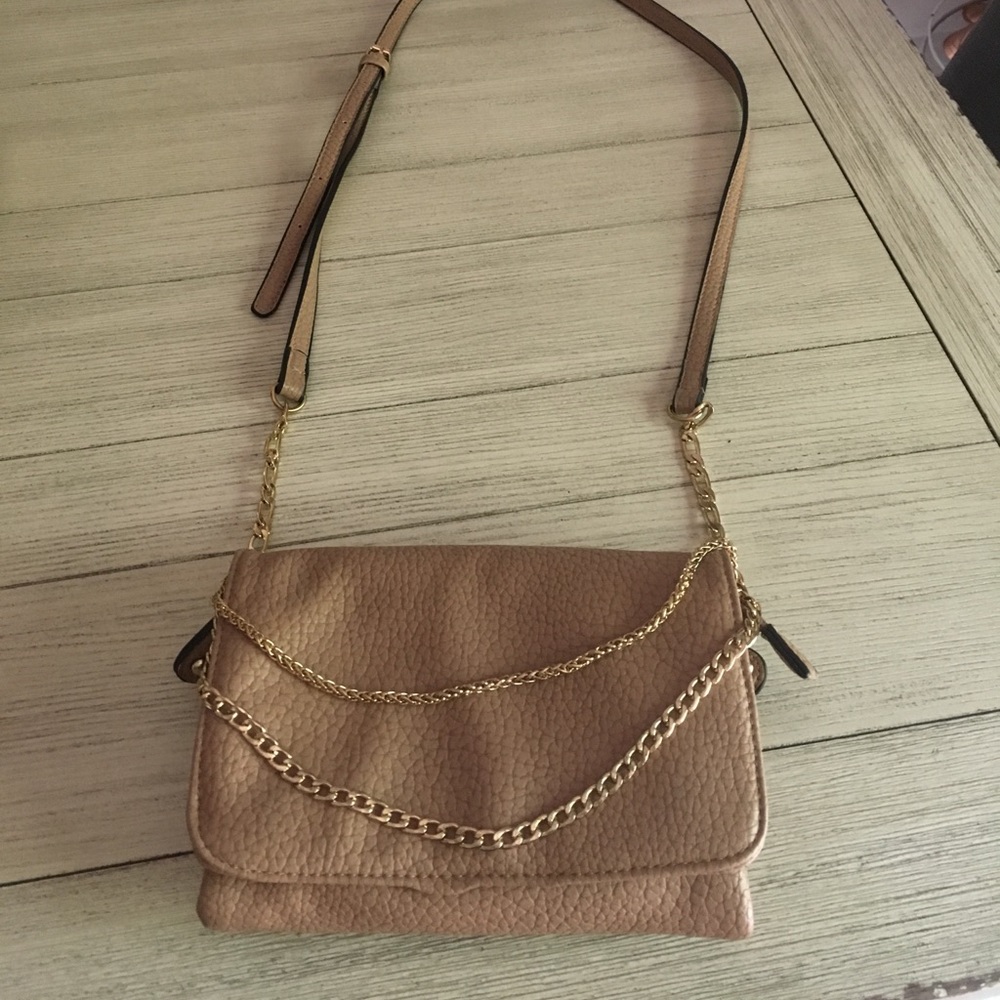 Taupe cross body  with gold chains
