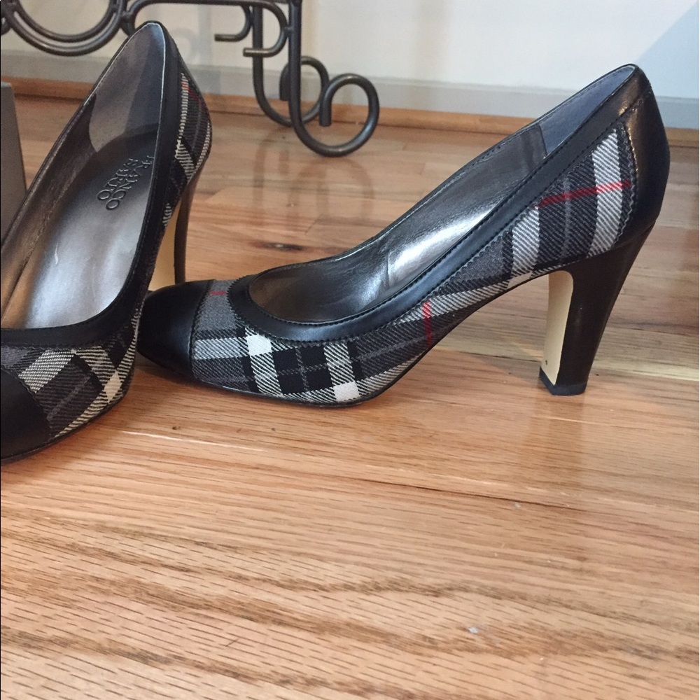 Franco Sarto red, white, and black plaid pumps 7