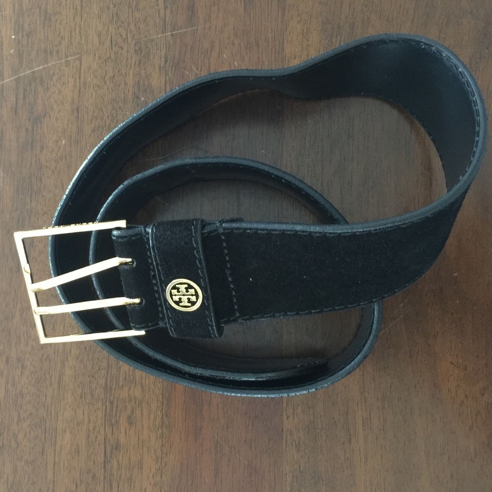 Tory Burch gold and black suede belt