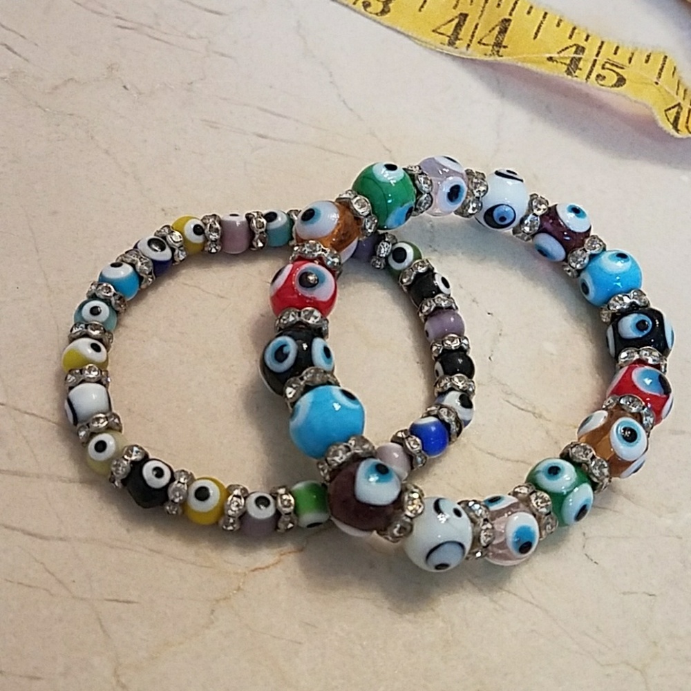 Evil Eye Bead Stretch Bracelet (set of 2)