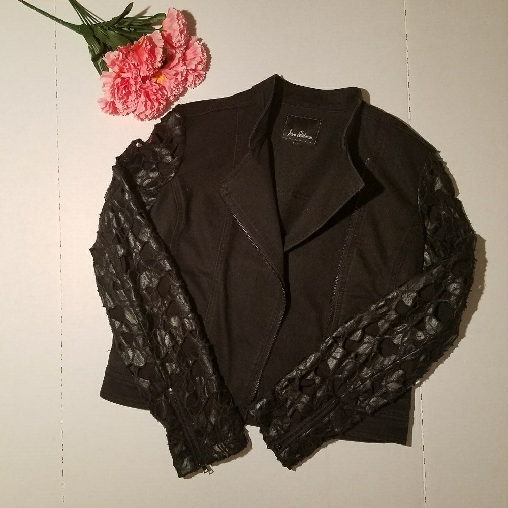 Sam Edelman Black Jean Jacket overlay zipper - M