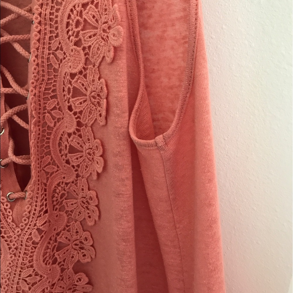 LAST - Beautiful salmon lacy top - Picture 3 of 3