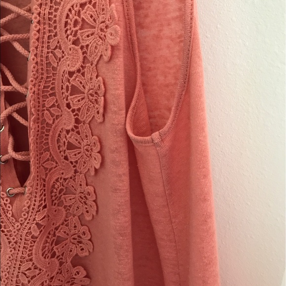 LAST - Beautiful salmon lacy top - Picture 3 of 3