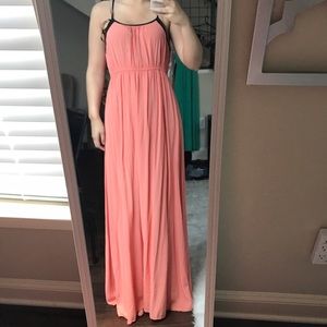 Coral and black dressy maxi with copper beading