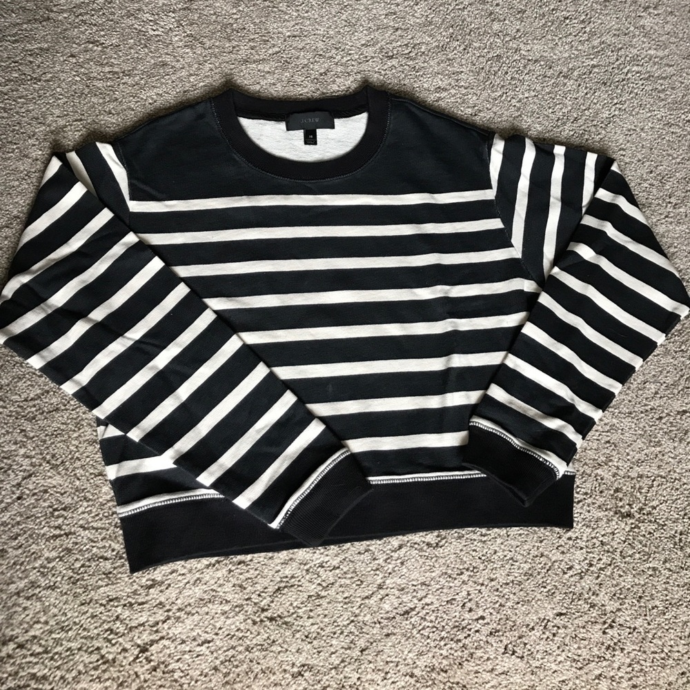 JCrew cropped navy and white sweatshirt