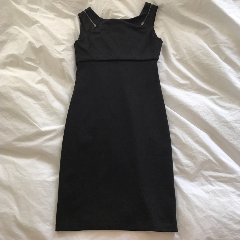 Aqua Zipper Black Bodycon Mini Dress XS