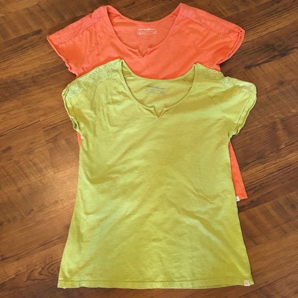 2 Eddie Bauer Lace Embellished T-shirts
