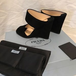 PRADA AMAZING WEDGE SUEDE BLACK HEELS