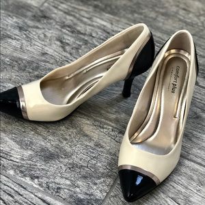 Heels black toe with silver stripe