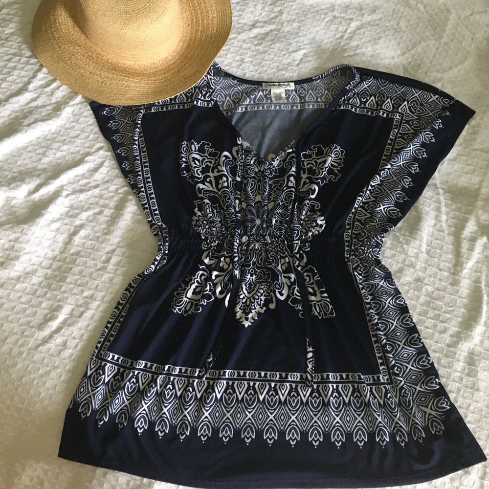 Flattering Navy & White Bohemian / Boho Top