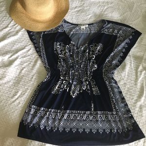 Flattering Navy & White Bohemian / Boho Top