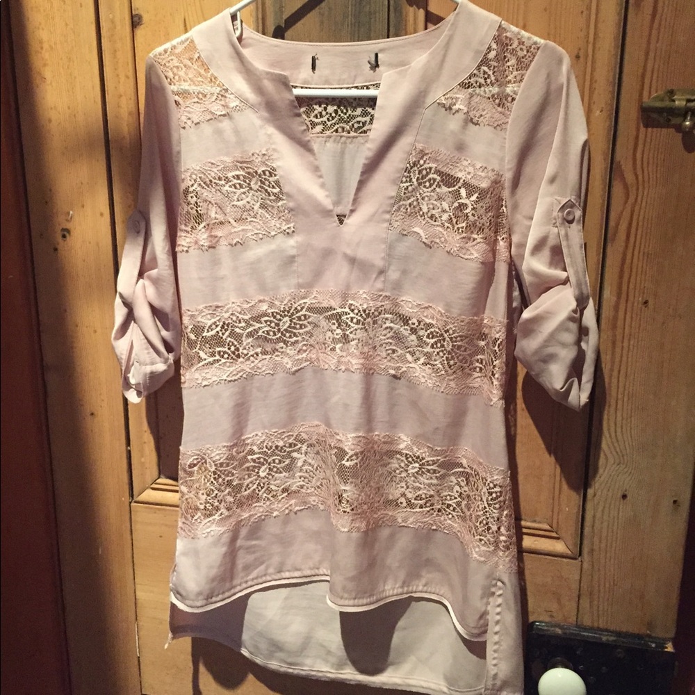 BCBG silky lace striped blouse