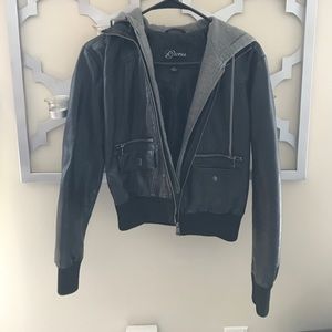 Cropped faux leather jacket hoodie
