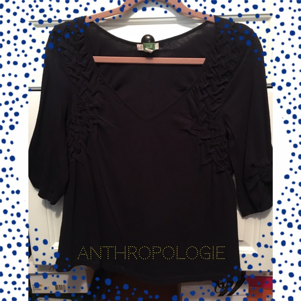 ETT Taia Anthropologie 3/4 sleeve navy blue shirt