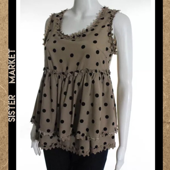 SISTER MARKET Cute Tan/Black Scallop Hi-Lo Blouse - Picture 1 of 4