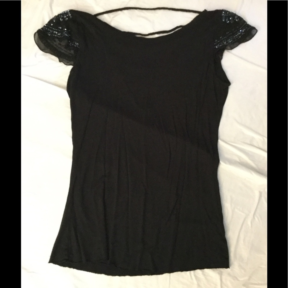 V Slashed Back Top With Adorned Cap Sleeve