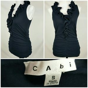 CAbi S sleeveless drape ruffle top navy