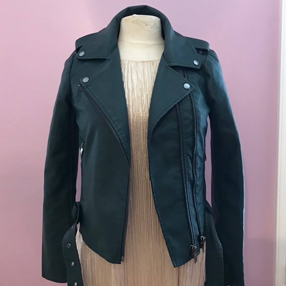 Olive green faux leather jacket