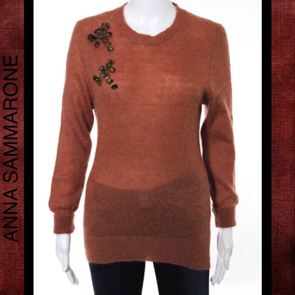 ANNA SAMMARONE Burnt-Orange Jewel Cashmere Sweater