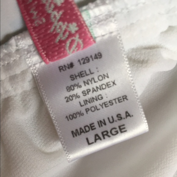 Swim Suit Green white print with pink bow. - Picture 4 of 4