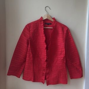 Lafayette 148 Red Textured Striped Ruffle Blazer 8