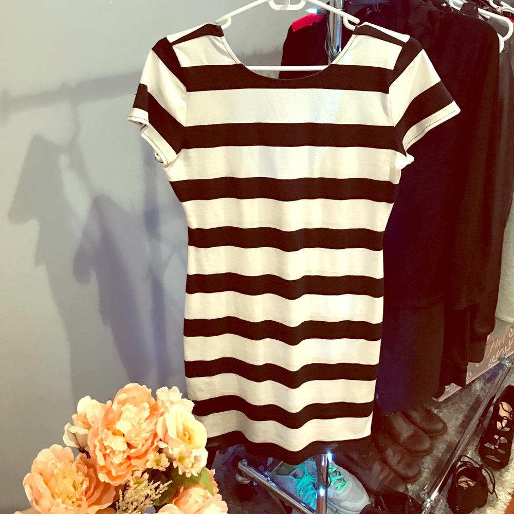 Black and white striped dress