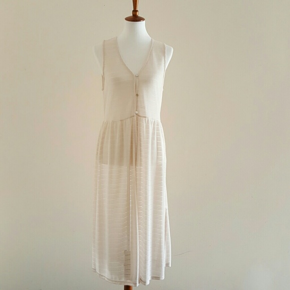 Chelsea & Violet Tops - Chelsea & Violet Sheer Sleeveless Cream Duster