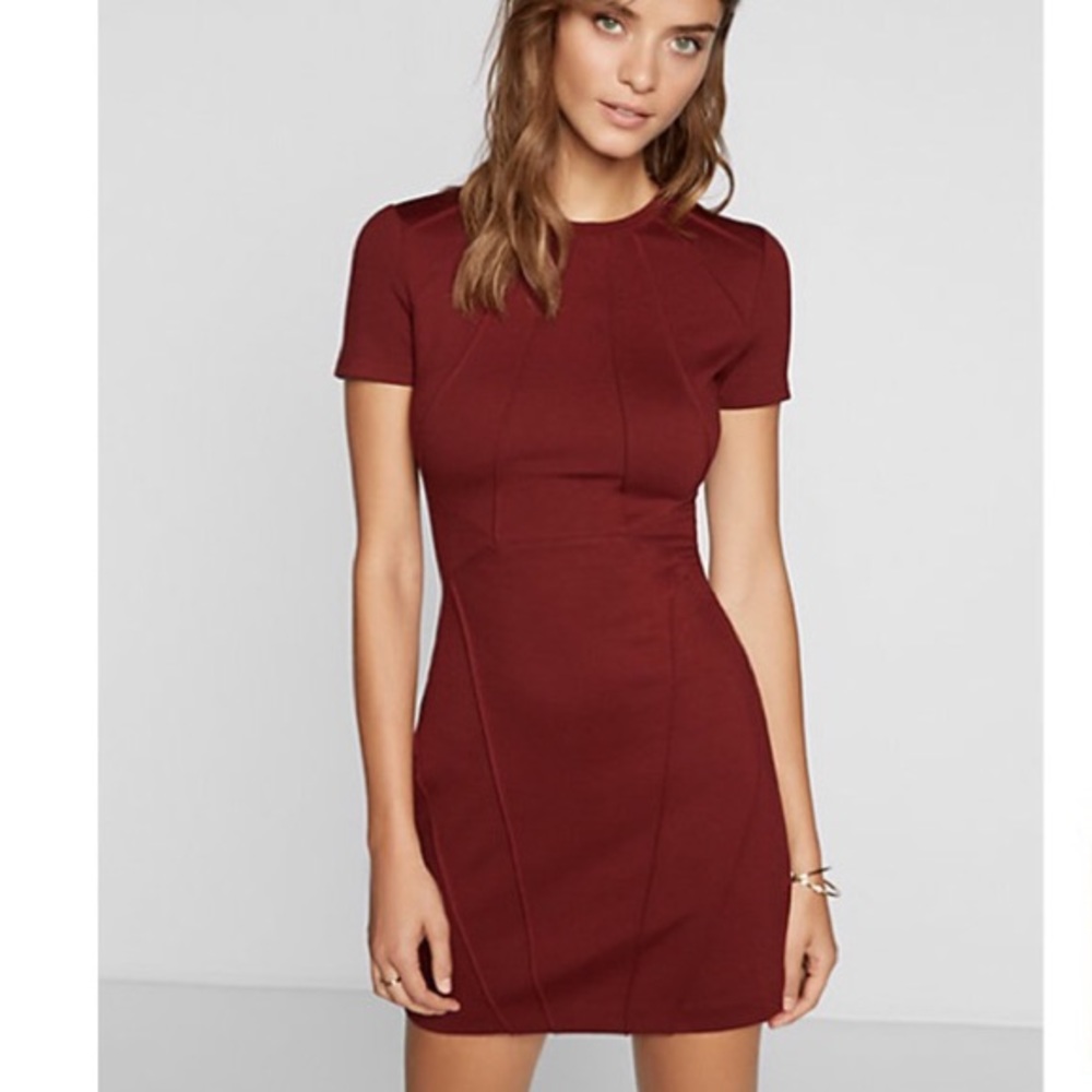 Express pintucked short sleeve sheath dress