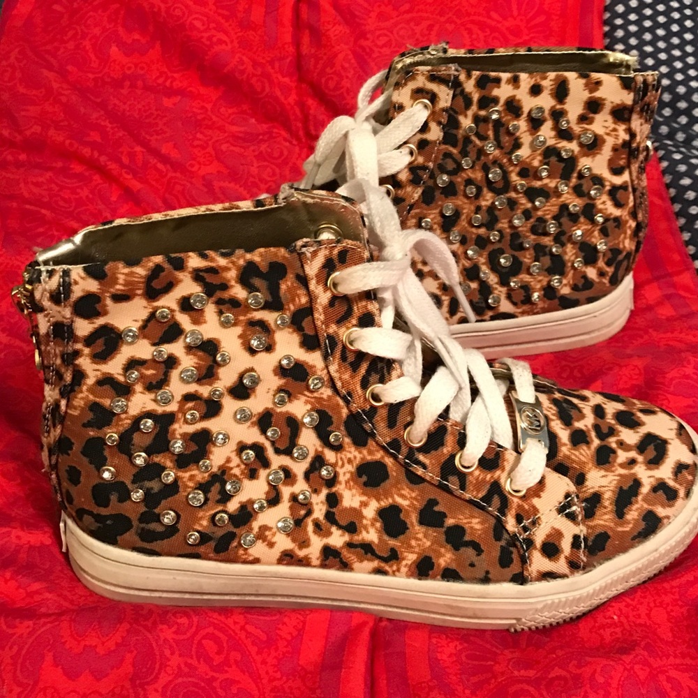 Michael Kors Leopard print, rhinestone high tops