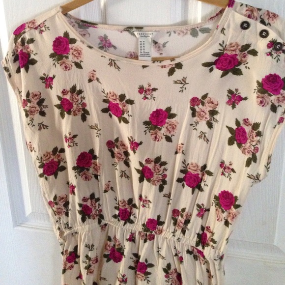 Forever 21 Dress Cream and Pink Floral Size M - Picture 1 of 4