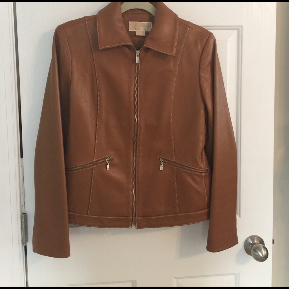 Michael Kors dark camel leather jacket