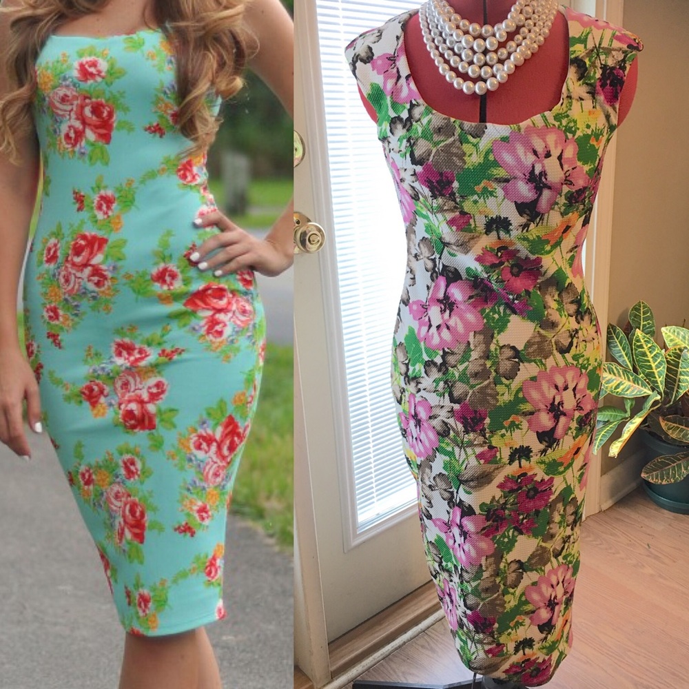 Sexy Floral Pencil Midi Dress