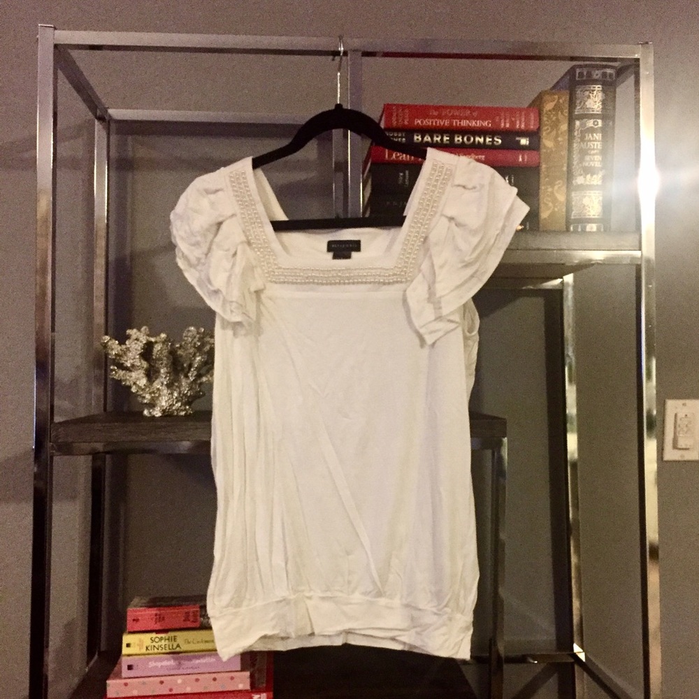 Ivory Shirt with Pearl Neckline Detail