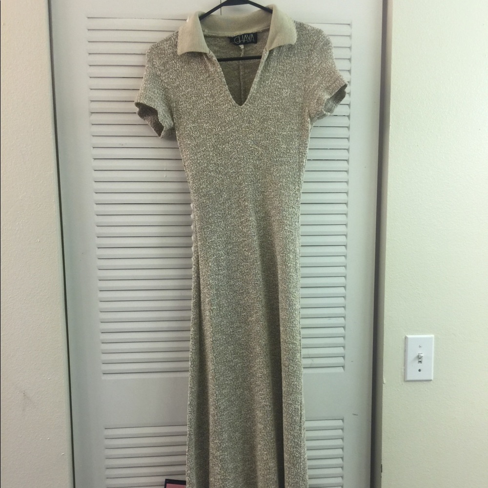 Beige long collar dress