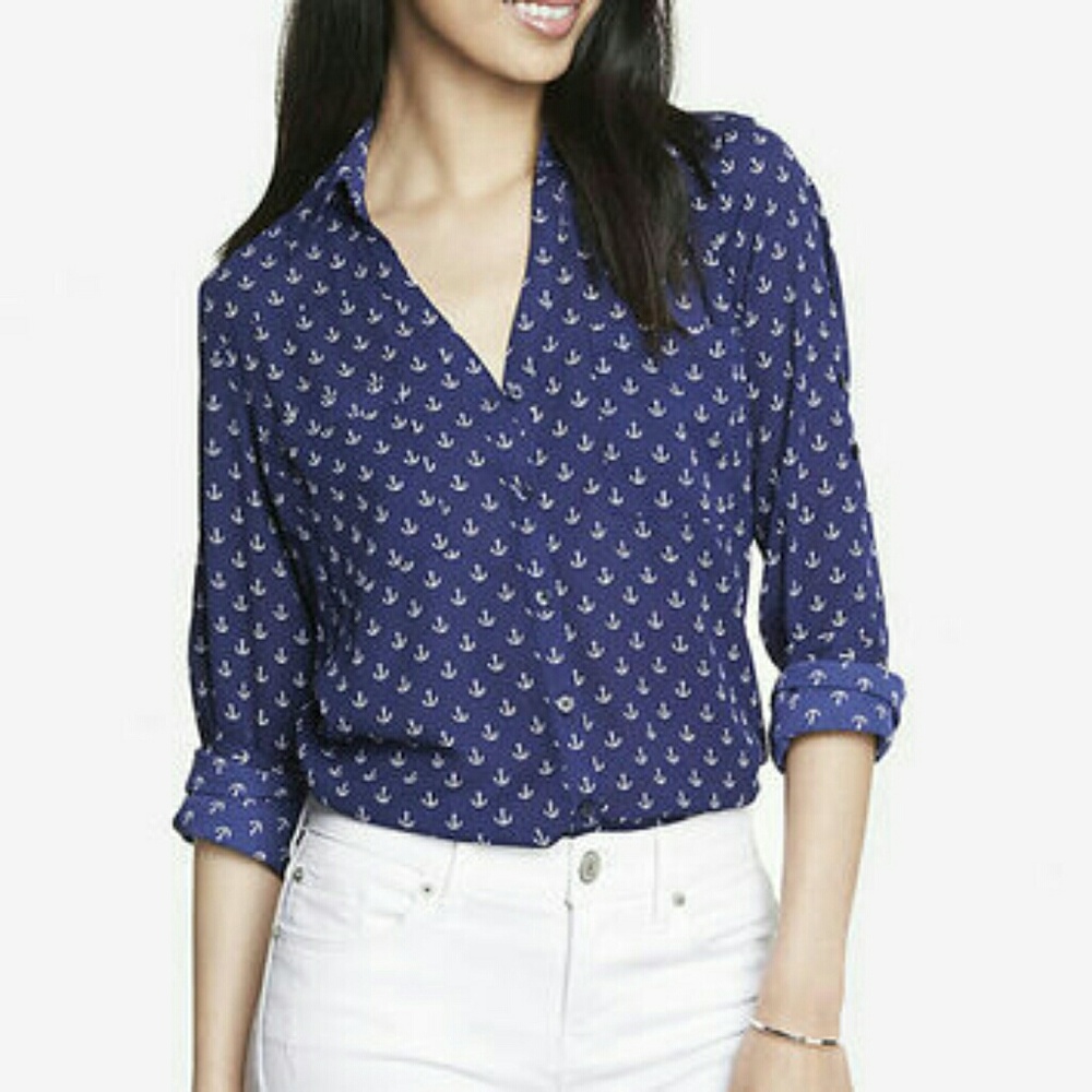 Express Navy Anchor Button Up